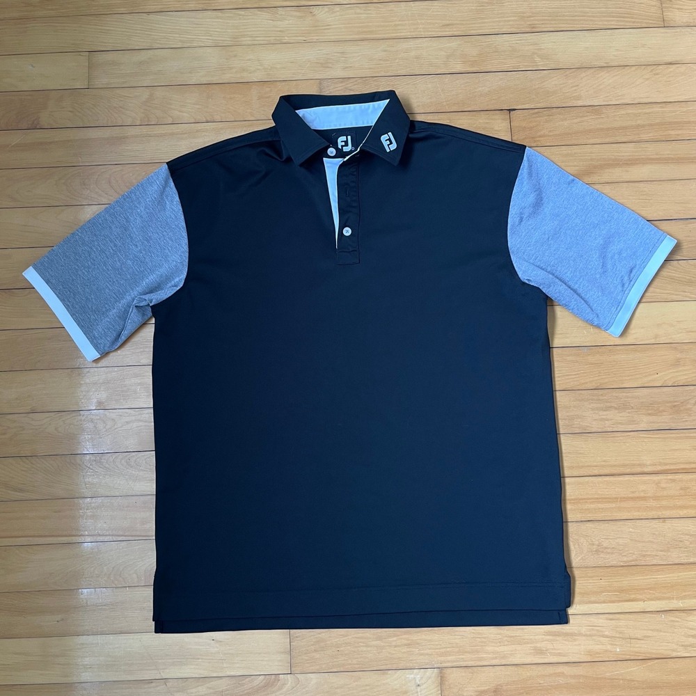 FootJoy Mens ProDry Performance Golf Polo Shirt Black Grey Colorblock Size Large